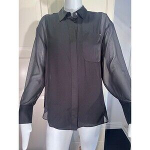 ALLSAINTS Women's Black US 4 Jody Designer Sheer Sleeve Button Down Shirt Blouse